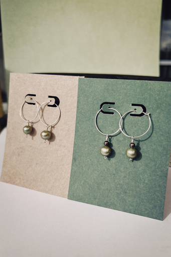 Genuine Green Pearl & Purple Bead: 1.5" Hoops